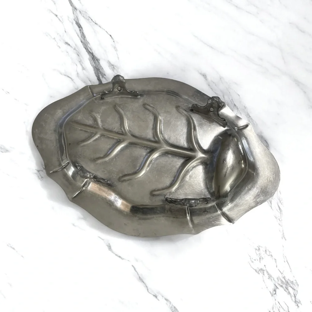 VTG Silver on Copper Footed Turkey Platter Large Leaf Design Serving Tray 18
